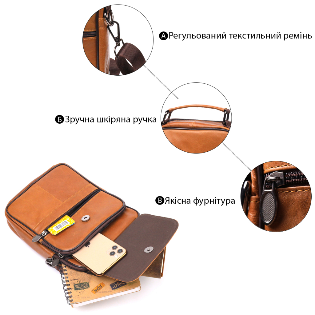 Сумка Vintage Чоловіча з ручкою шкіряна Руда (21273) - зображення 4