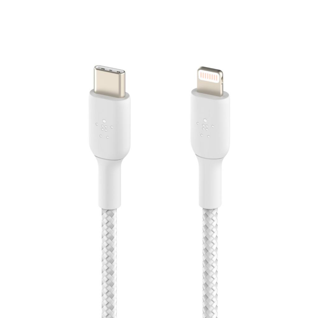 Дата кабель USB 2.0 AM to Lightning 1.0m BRAIDED white Belkin (CAA004BT1MWH) - зображення 3