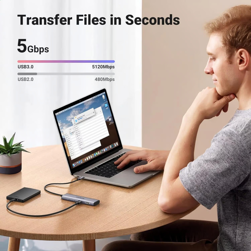 Концентратор Ugreen USB-C to 2xUSB 3.0 + 2xUSB-C CM473 gray (15395) - зображення 5