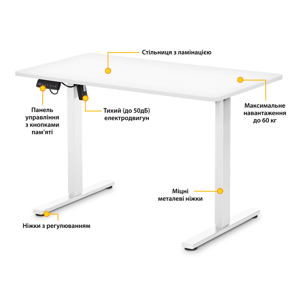 Комп'ютерний стіл Mealux PowerDesk Lite White з електрорегулюванням висоти (EVO-201 Lite W/W) - зображення 2