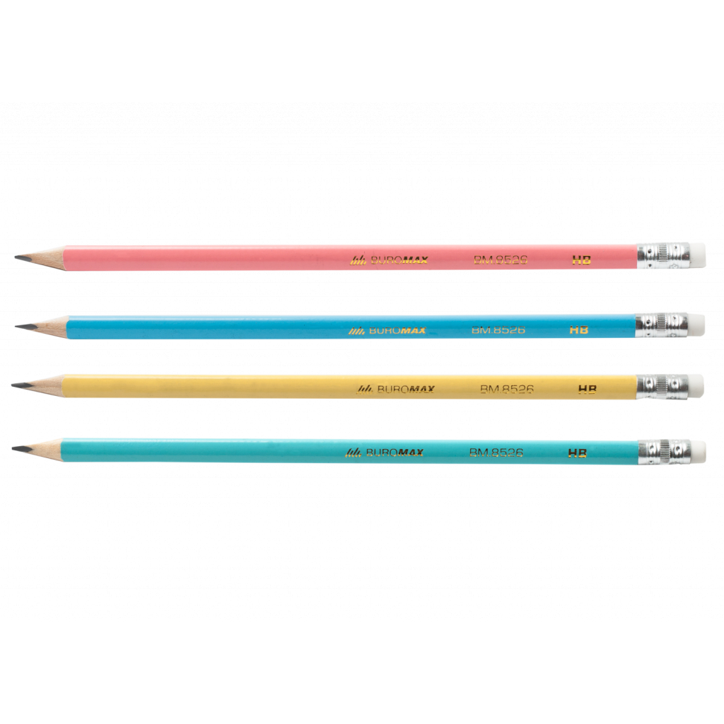 Олівець графітний Buromax Pastel HB з гумкою асорті (BM.8526-20) - зображення 1