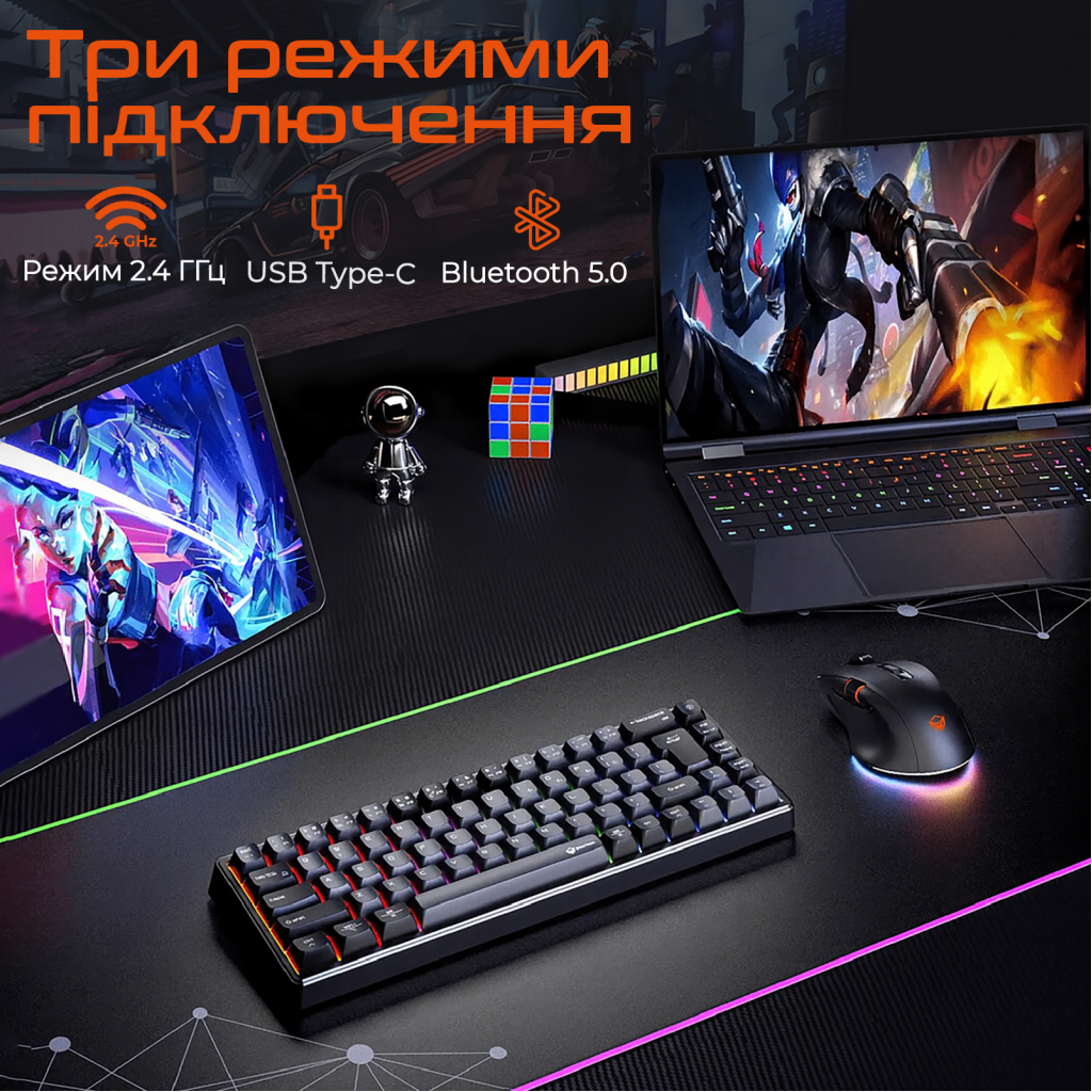 Клавіатура Meetion MK12 Bluetooth/USB Type-C Black (MT-MK12-A-RUA) - зображення 6