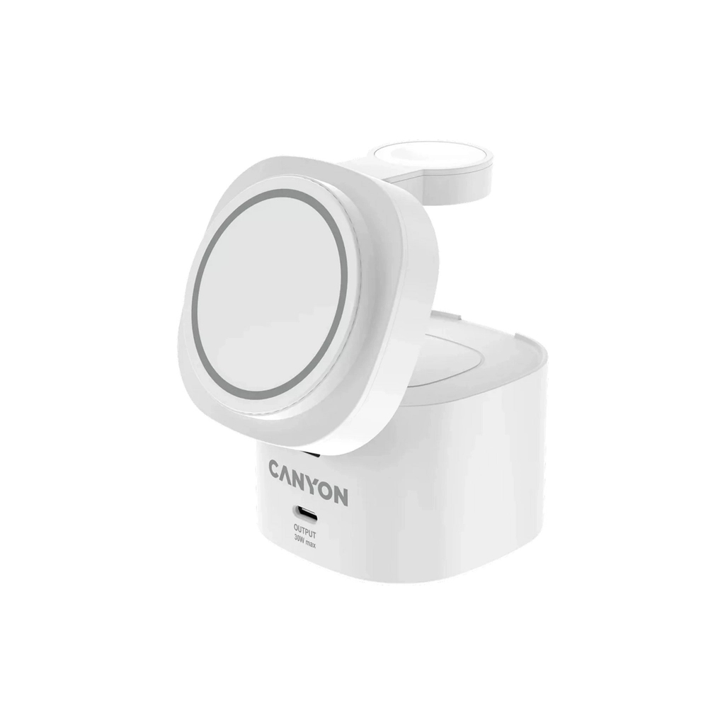 Зарядний пристрій Canyon 4-in-1 wireless charging stand 30W + cable 1.0m white (CNS-WCS405WW/A) - зображення 2