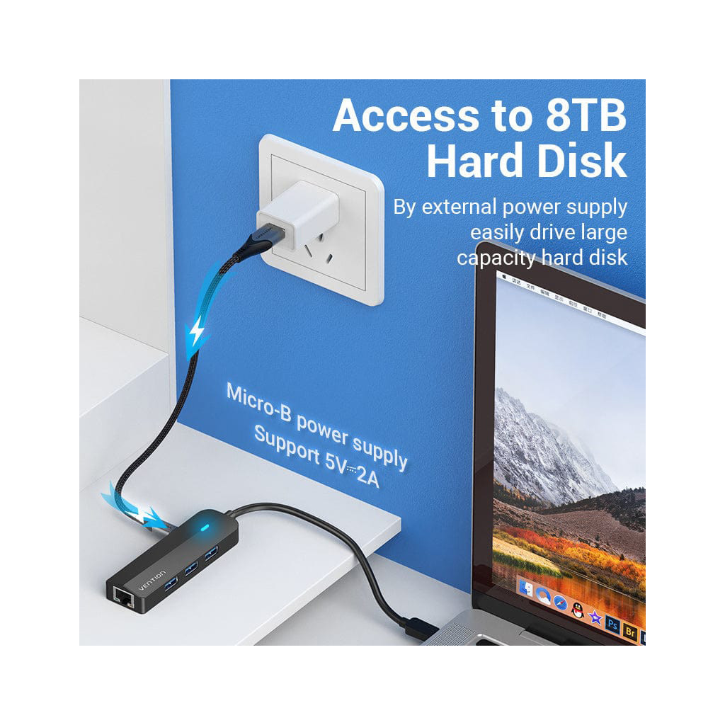 Концентратор Vention USB 3.1 Type-C to 3xUSB 3.0+MicroUSB+RJ45 100M Ethernet black (TGPBB) - зображення 3