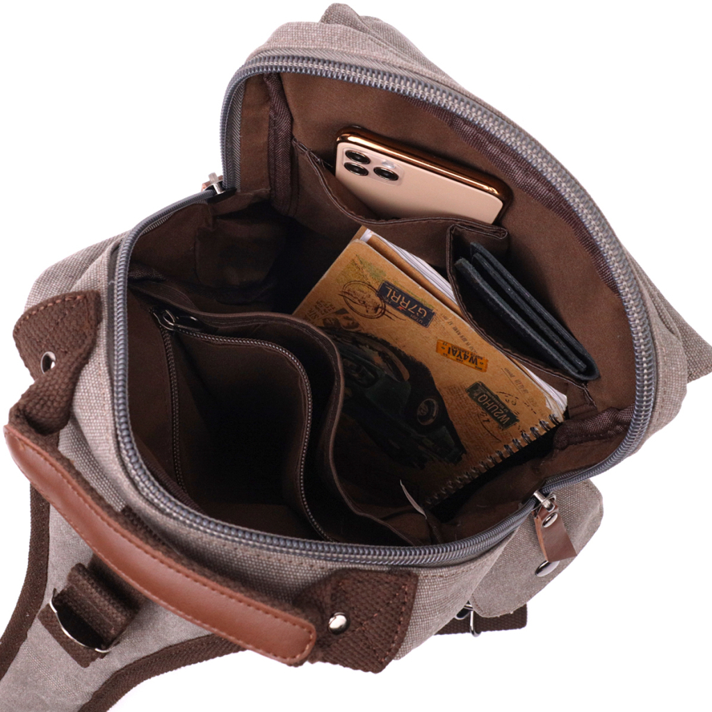 Сумка Vintage Через плече з щільного текстилю Сіра (22442) - зображення 7