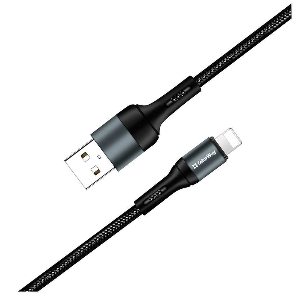 Дата кабель USB 2.0 AM to Lightning 1.0m nylon black ColorWay (CW-CBUL045-BK) - зображення 3