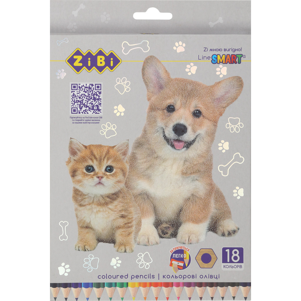 Олівці кольорові ZiBi Dogs&Cats шестигранні 18 кольорів (ZB.2428) - зображення 1