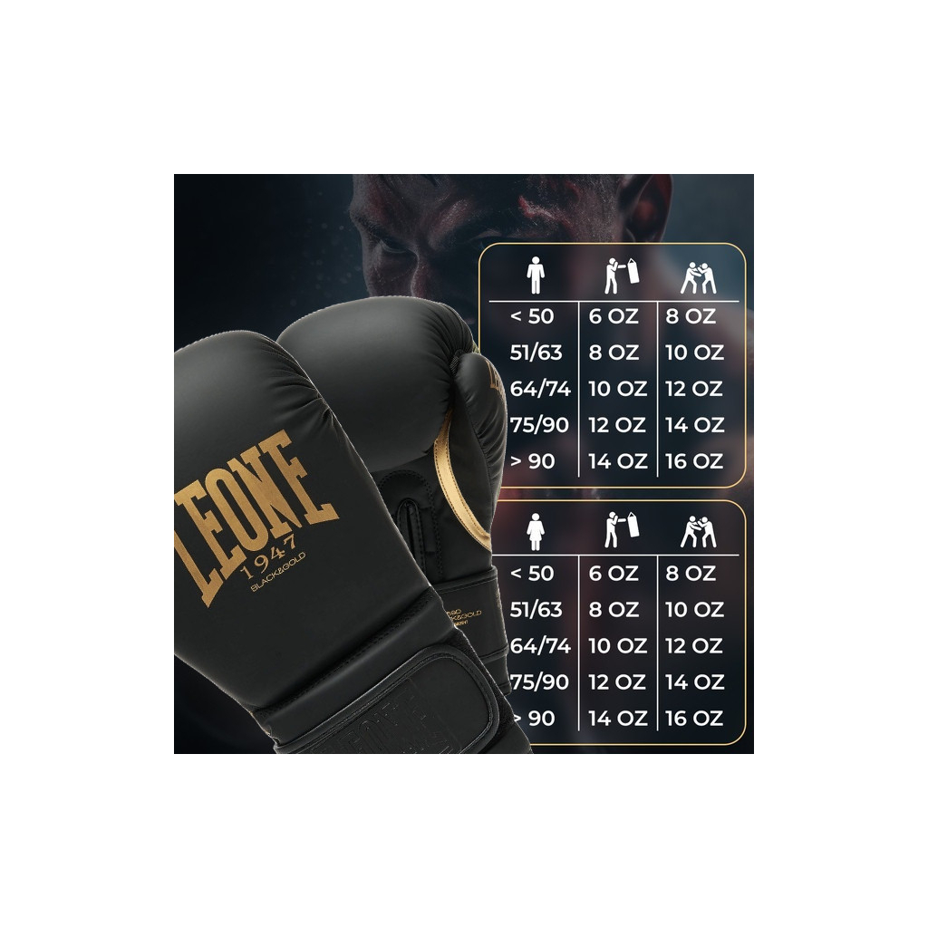 Боксерські рукавички Leone GN059D Black/Gold 10 унцій (GN059D_Bl/Gold_10oz) - изображение 10