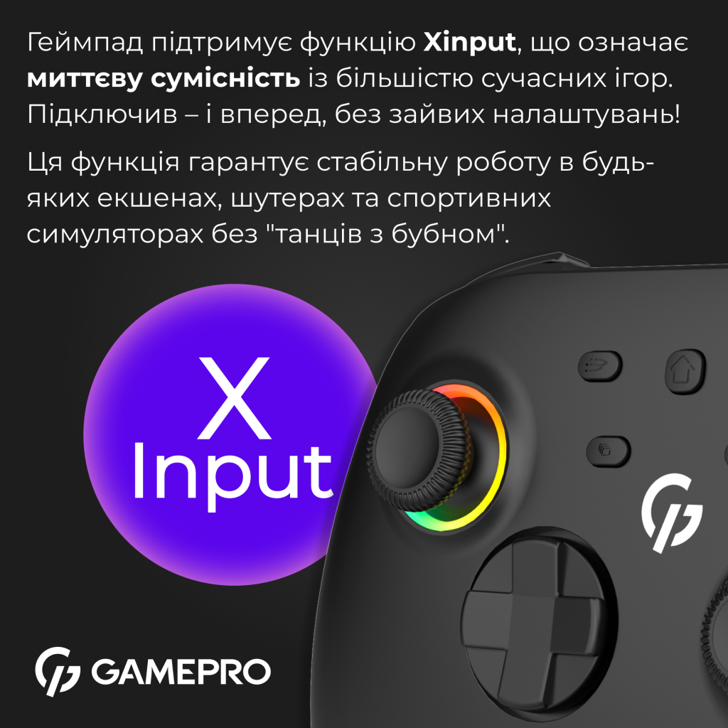 Геймпад GamePro із зарядною станцією BT 5.3/USB/2.4 ГГц (Switch/PC/iOS/Android) RGB Black (GPX13BDOC) - зображення 11