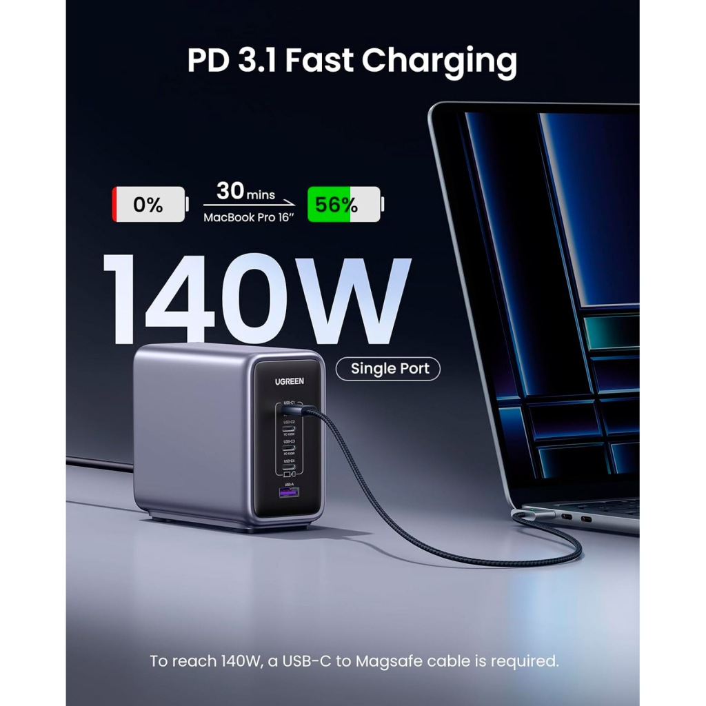 Зарядний пристрій Ugreen 5xUSB 300W Nexode (5хUSB-C) CD333 (90903B) - зображення 3