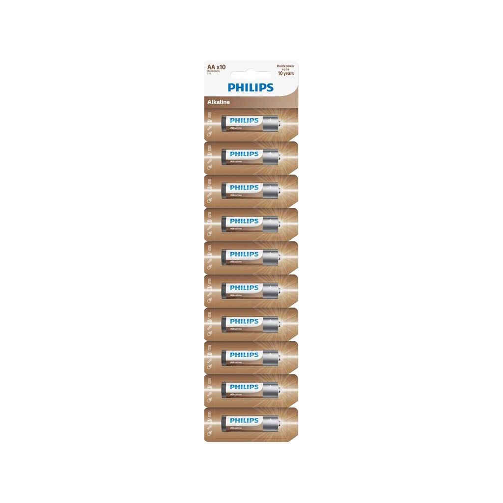 Батарейка Philips AА Entry Alkaline, лужна, стрічка 10 шт (LR6AL10S/10) - зображення 1