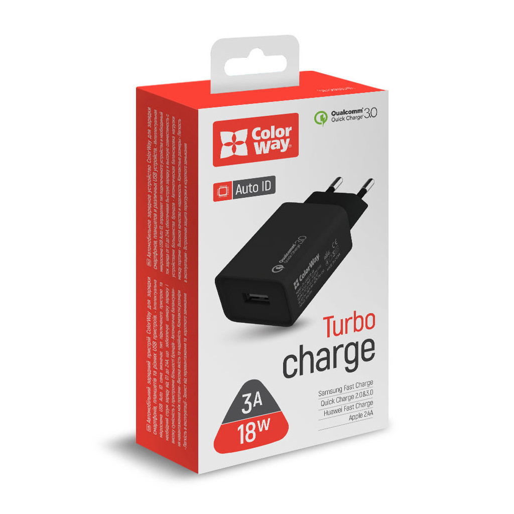 Зарядний пристрій ColorWay 1USB Quick Charge 3.0 (18W) black (CW-CHS013Q-BK) - зображення 5