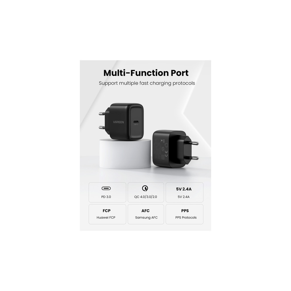 Зарядний пристрій Ugreen CD250 25W Type-C PD Charger + C-C 2m Cable Black (UGR-50581) - зображення 5
