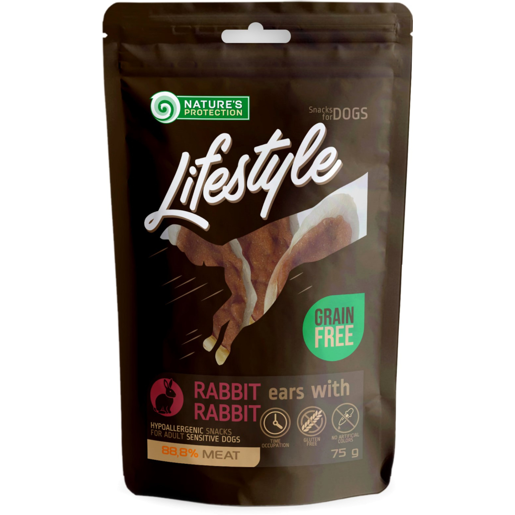 Ласощі для собак Nature's Protection Lifestyle Dried rabbit ears with rabbit 75 г (SNK46140) - зображення 1