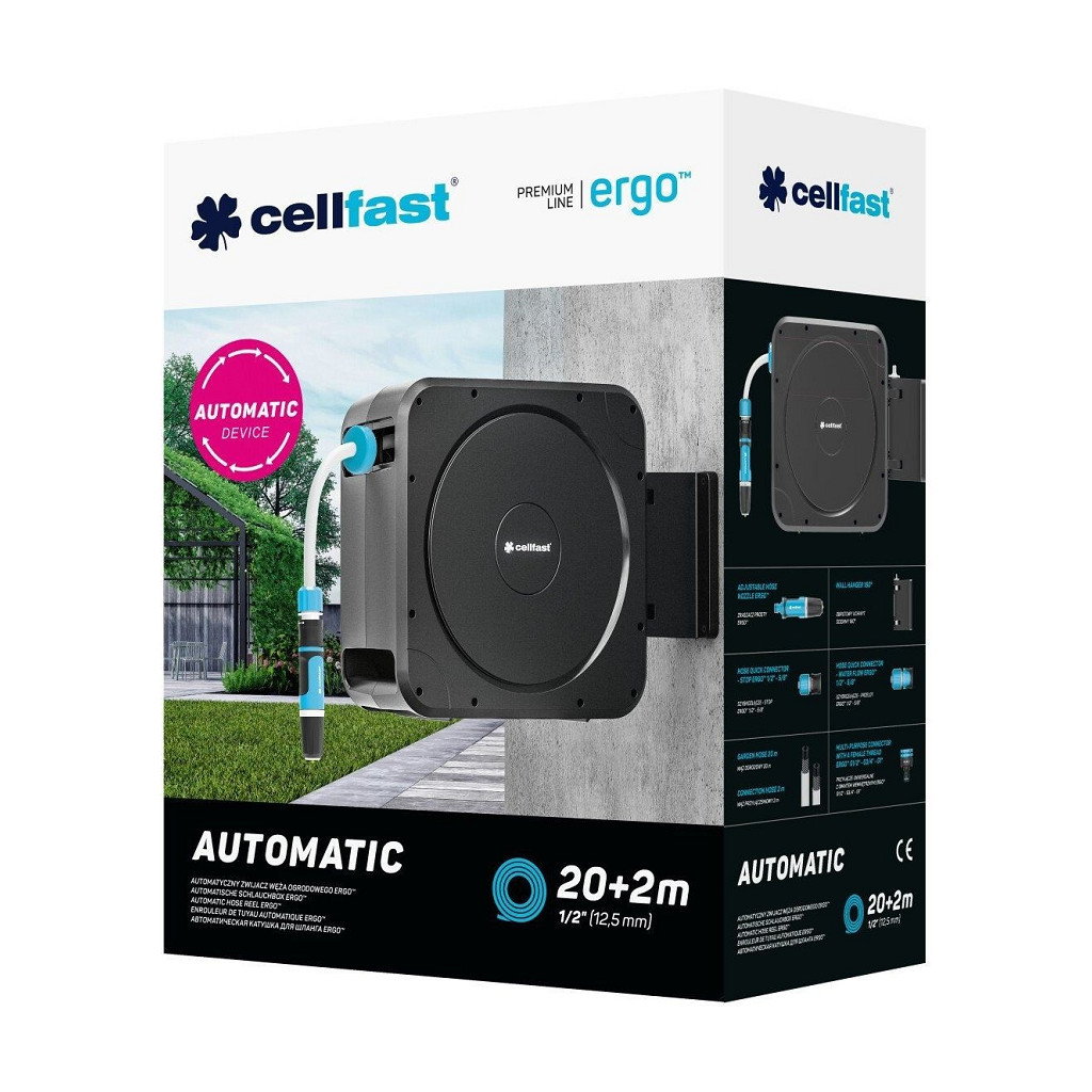 Шланг для поливу Cellfast на котушці ERGO, 20м+2м, шланга 1/2", комплект конекторів та зрошувач ERGO (55-410) - изображение 11