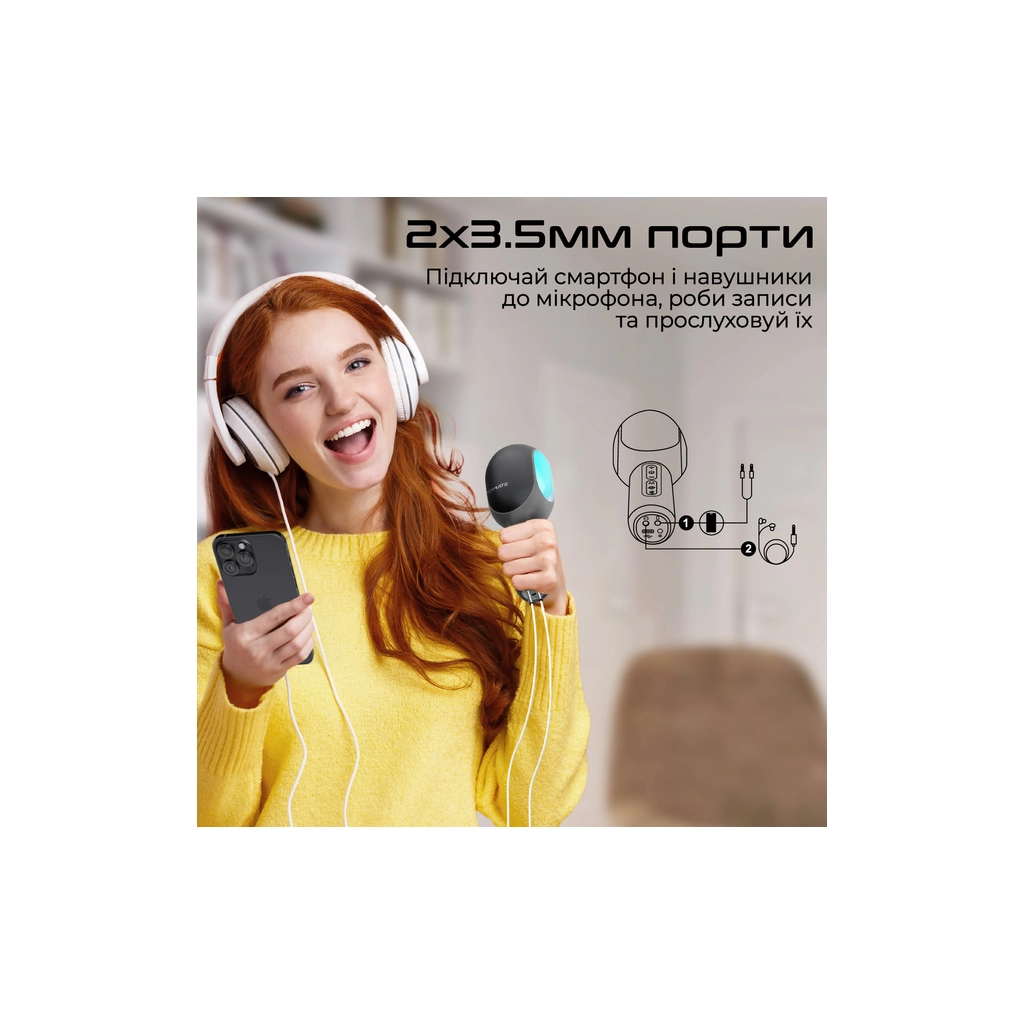 Мікрофон Promate VocalMic Bluetooth 2 x AUX LED Black (vocalmic.black) - изображение 7