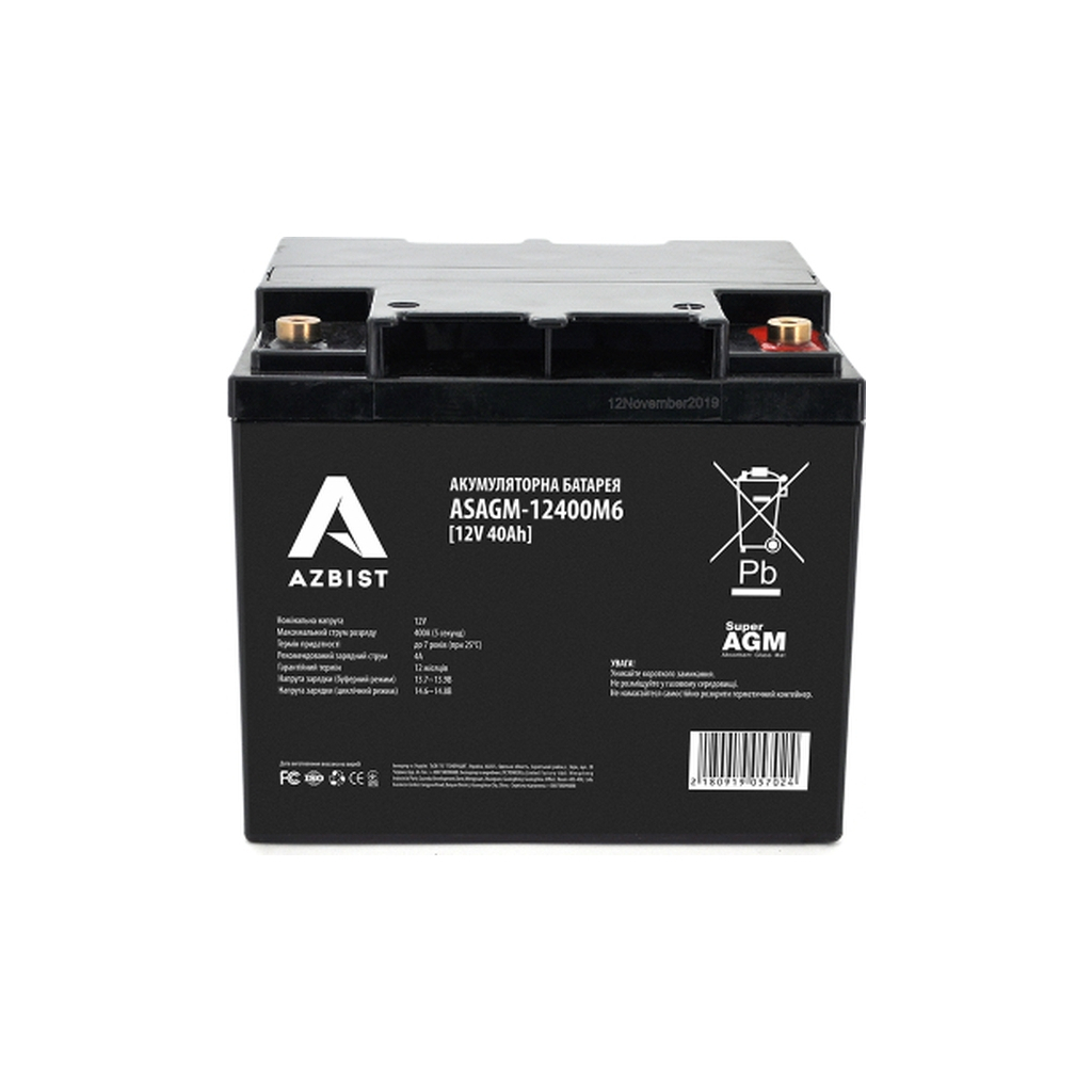 Батарея до ДБЖ AZBIST 12V 40 Ah Super AGM (ASAGM-12400M6) - зображення 1