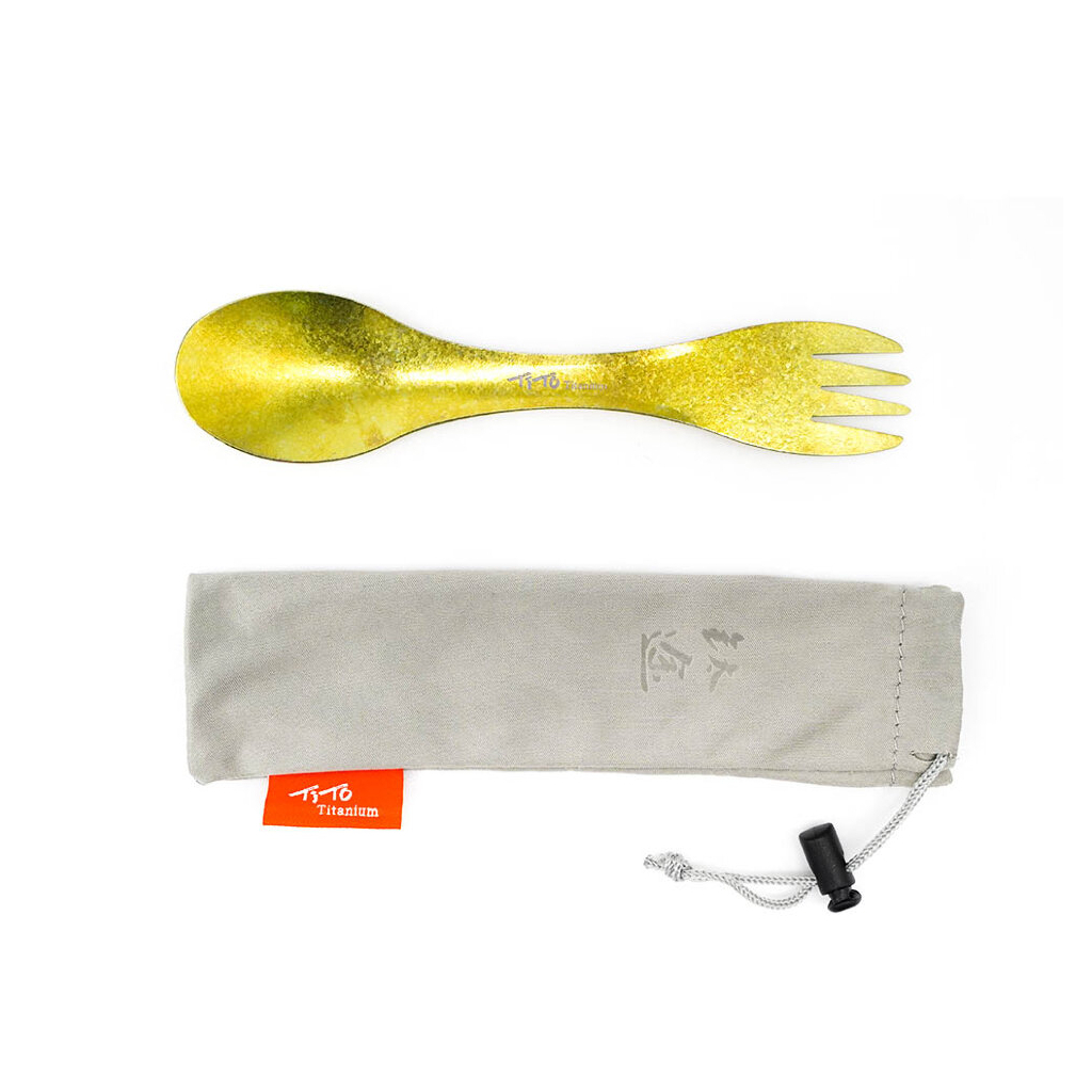 Ложка-виделка туристична TiTo Titanium 2 в 1 з мішечком Gold (SPK2B1-GLkit) - зображення 4