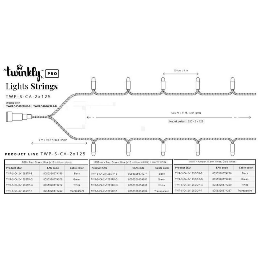 Гірлянда Twinkly Smart LED Pro Strings RGBW 250, одинарна лінія, AWG22, IP65 (TWP-S-CA-1X250SPP-G) - зображення 9