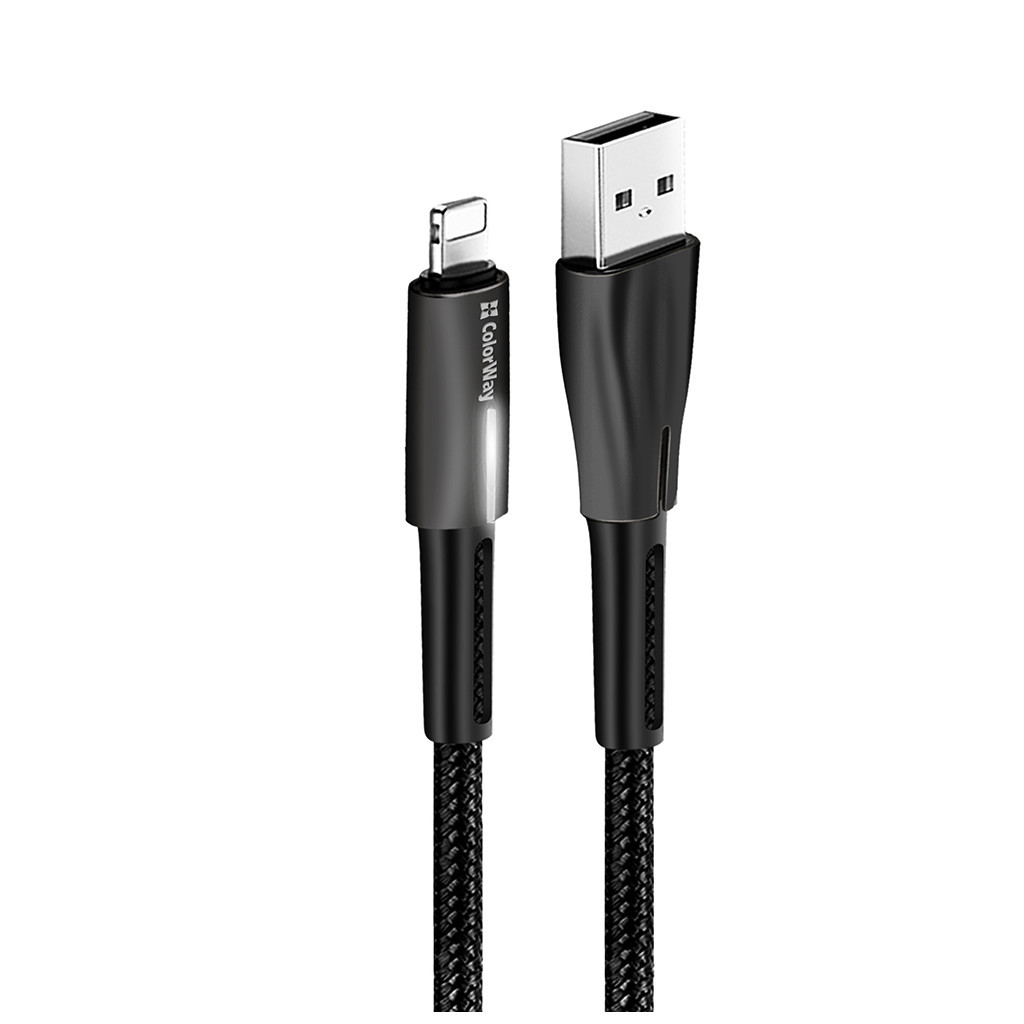 Дата кабель USB 2.0 AM to Lightning 1.0m zinc alloy + led black ColorWay (CW-CBUL035-BK) - зображення 4