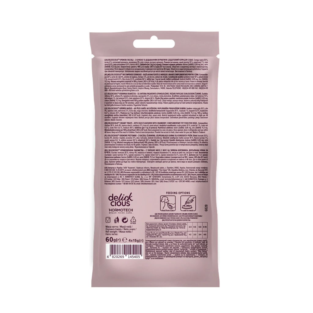 Ласощі для собак Delickcious з качкою та додаванням журавлини 4х15 г (4820269145405) - зображення 2