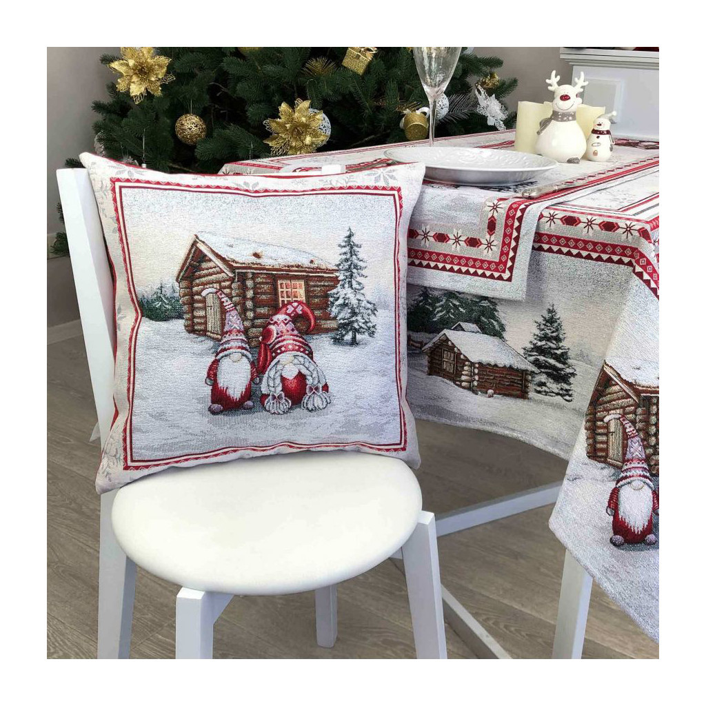 Наволочка Прованс декоративна Snowfall Пара гномів 45х45 см Сіра з червоним (23806) - изображение 2