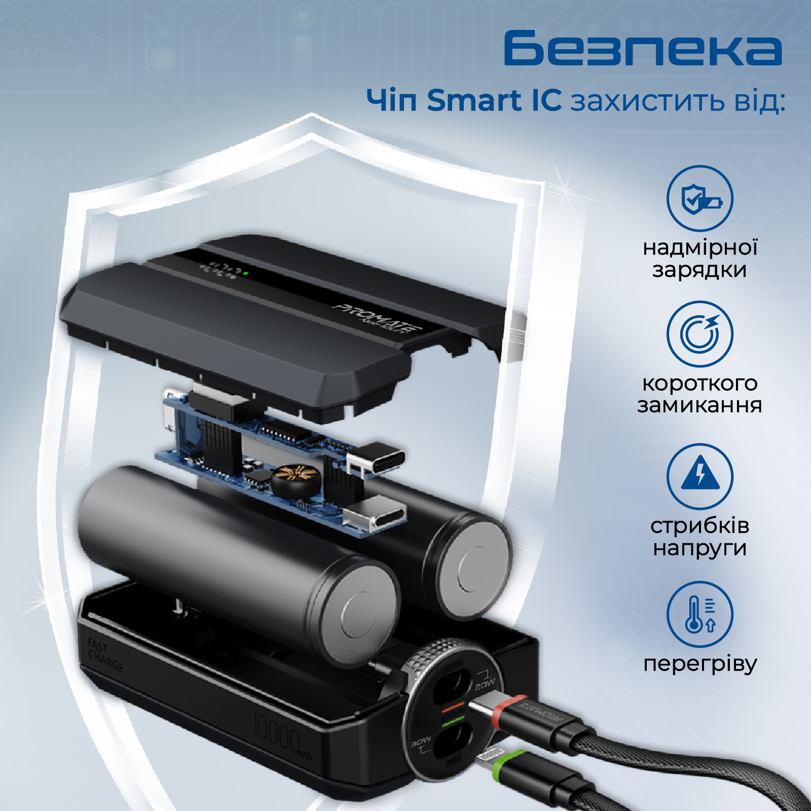 Універсальна мобільна батарея Promate Neo-10Uni 10000mAh 30W Black - изображение 5