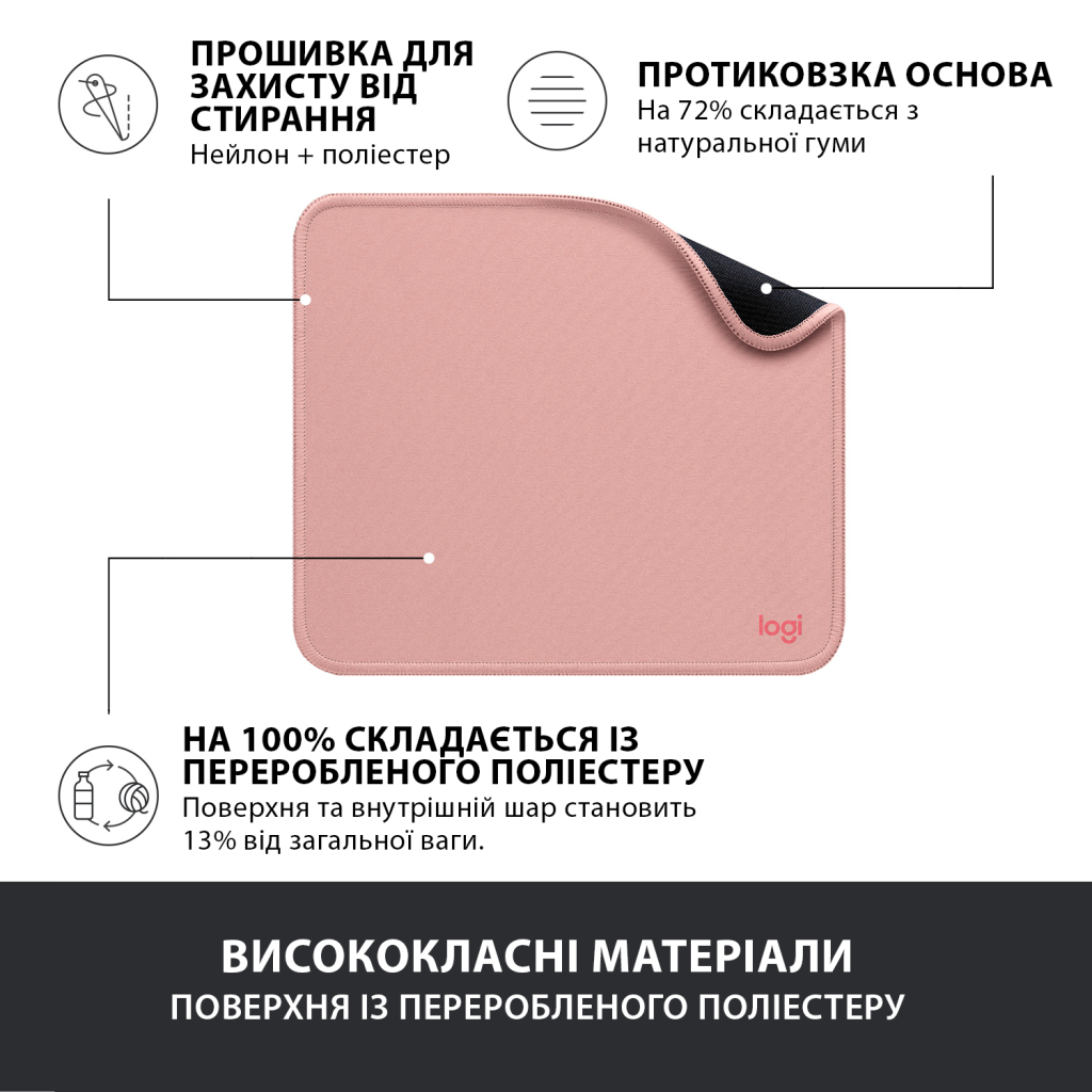 Килимок для мишки Logitech Mouse Pad Studio Series Darker Rose (956-000050) - изображение 4