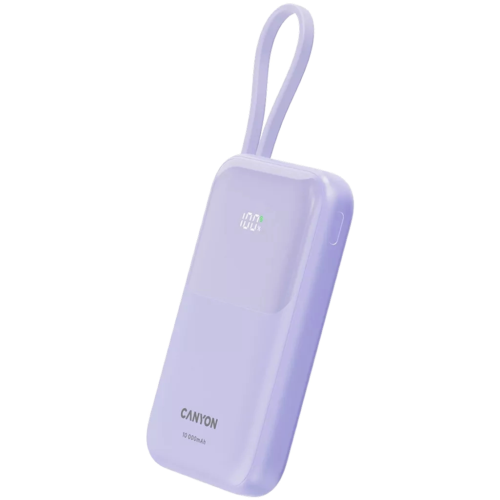 Батарея універсальна Canyon 10000mAh OnPower 101 PD/22.5W built-in cable Purple (CNS-CPB101PU) - зображення 2