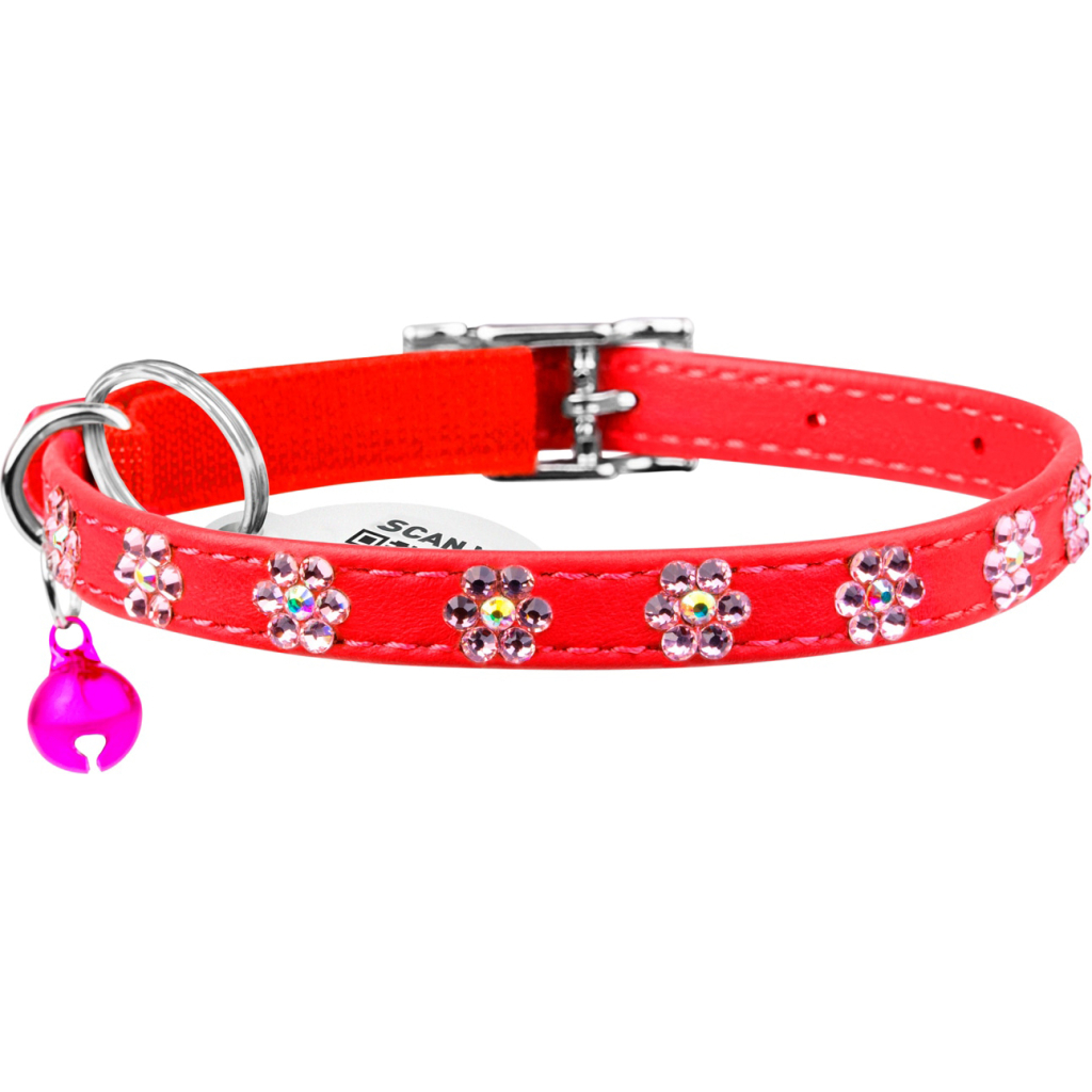 Нашийник для тварин WAUDOG GLAMOUR "Квіточка" з резинкою і стразами для кішок (червоний) (32553) - зображення 2