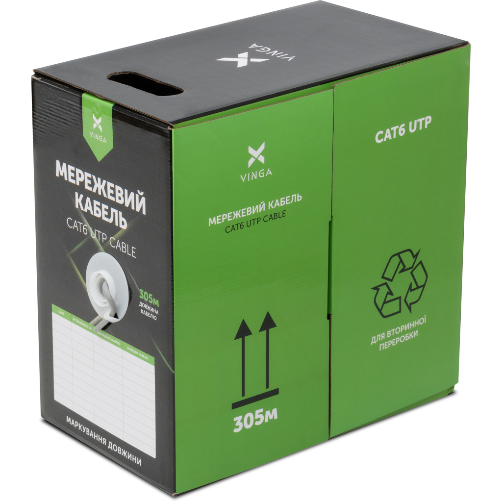 Кабель мережевий Vinga UTP Cat6 CCA 4 pairs 305 m (VCDCU6CA305) - изображение 1