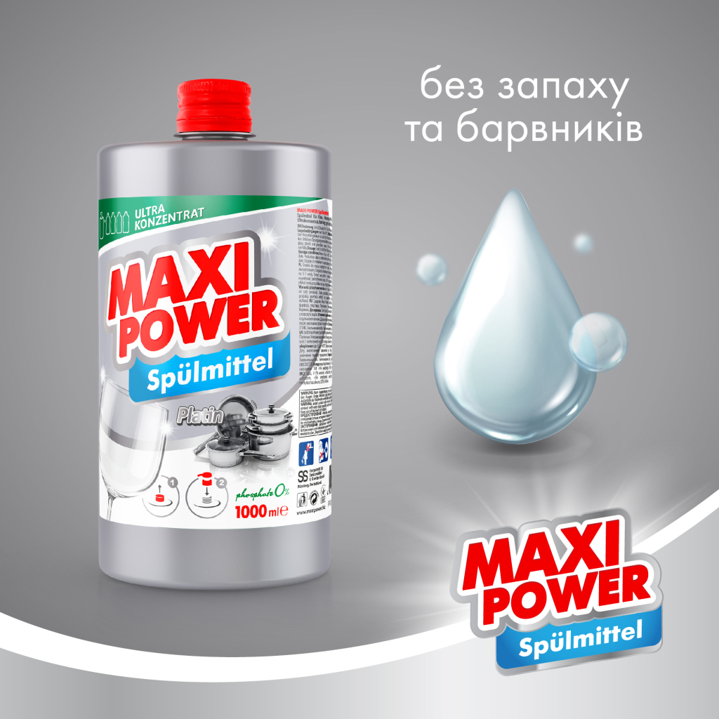 Засіб для ручного миття посуду Maxi Power Платинум запаска 1000 мл (4823098408475) - зображення 2