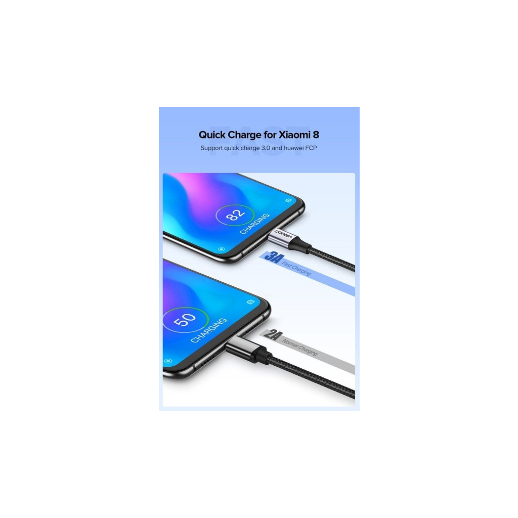 Дата кабель USB 2.0 AM to USB-C 1.5m US288 Aluminum Braid (Black) Ugreen (60127) - зображення 5