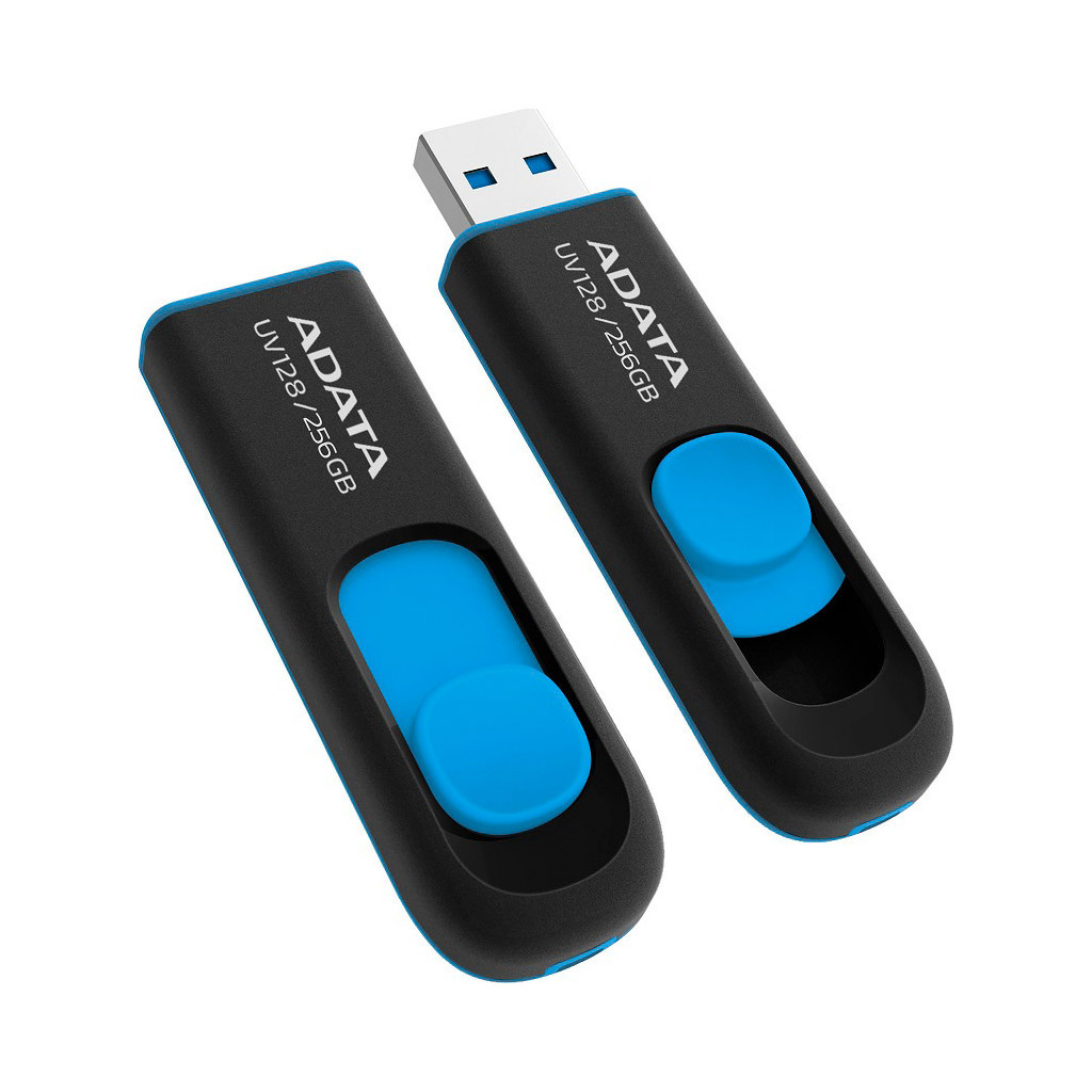 USB флеш накопичувач ADATA 256GB UV128 Black/Blue USB 3.2 (AUV128-256G-RBE) - зображення 3