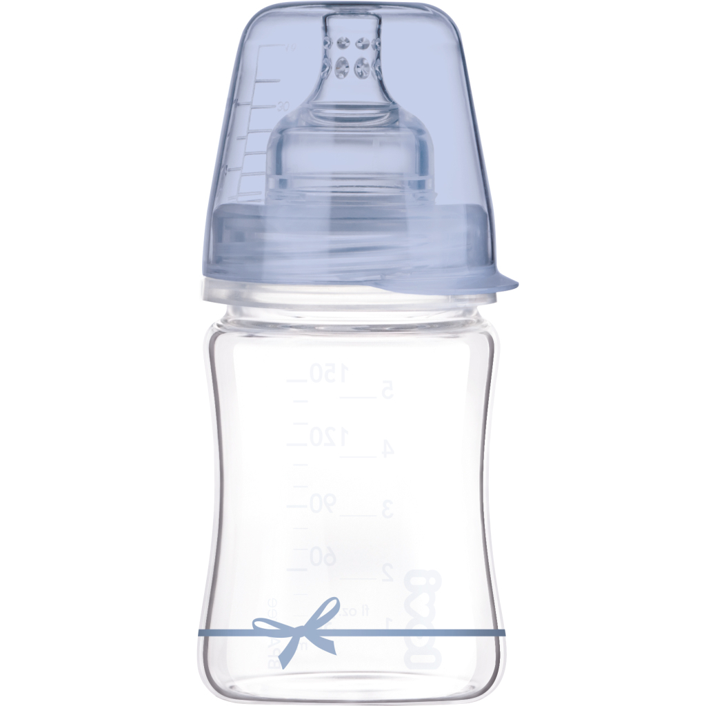 Пляшечка для годування Lovi Diamond Glass Baby Shower скляна 150 мл Блакитна (74/104boy) - зображення 1