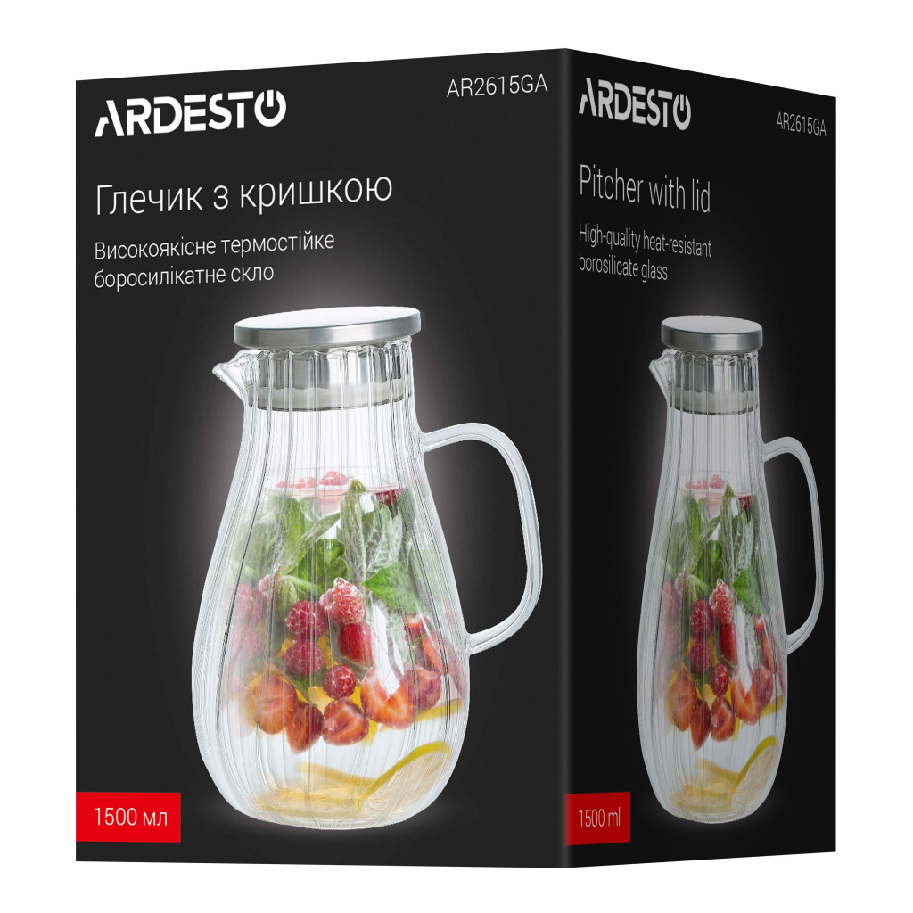 Глечик Ardesto Iceberg, 1500мл, боросилікатне скло, нержавіюча сталь, прозорий (AR2615GA) - зображення 5