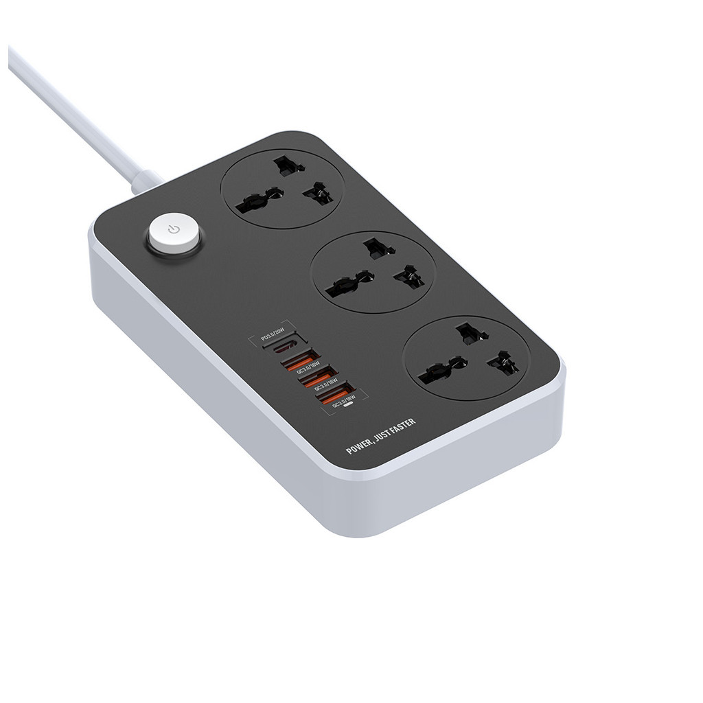 Мережевий фільтр живлення ColorWay CW-CHU34PDB, 3 розетки / 4USB Black 2M - зображення 7