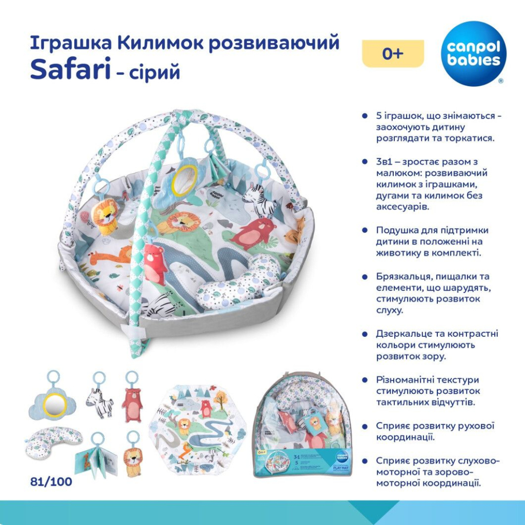 Дитячий килимок Canpol 0 Safari - сірий (81/100) - зображення 2