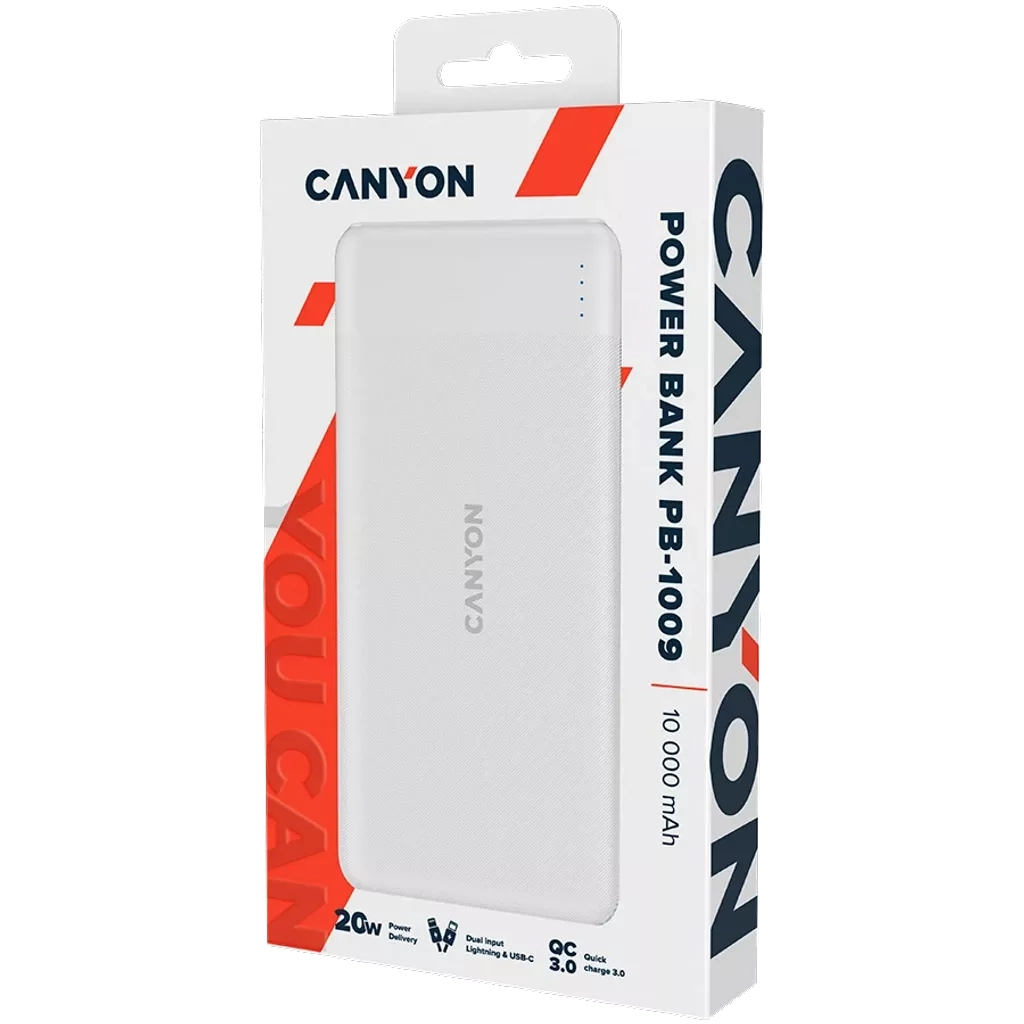 Батарея універсальна Canyon PB-109 10000 mAh PD/18W QC/3.0/20W White (CNE-CPB1009W) - зображення 4