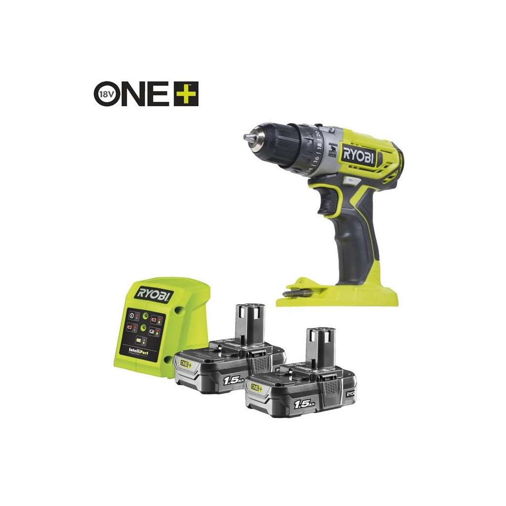 Шуруповерт Ryobi R18PD2-215G 18V, 2х1.5Ah, 40Нм, 400/1350об/хв (5133005302) - зображення 1