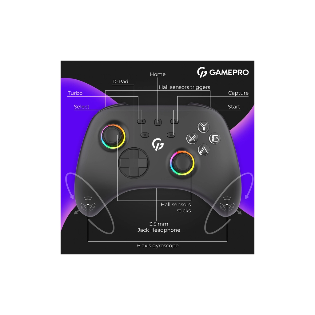 Геймпад GamePro GPX13B 2.4G/BT 5.1/USB/PC/iOS/Android RGB Black (GPX13B) - зображення 12
