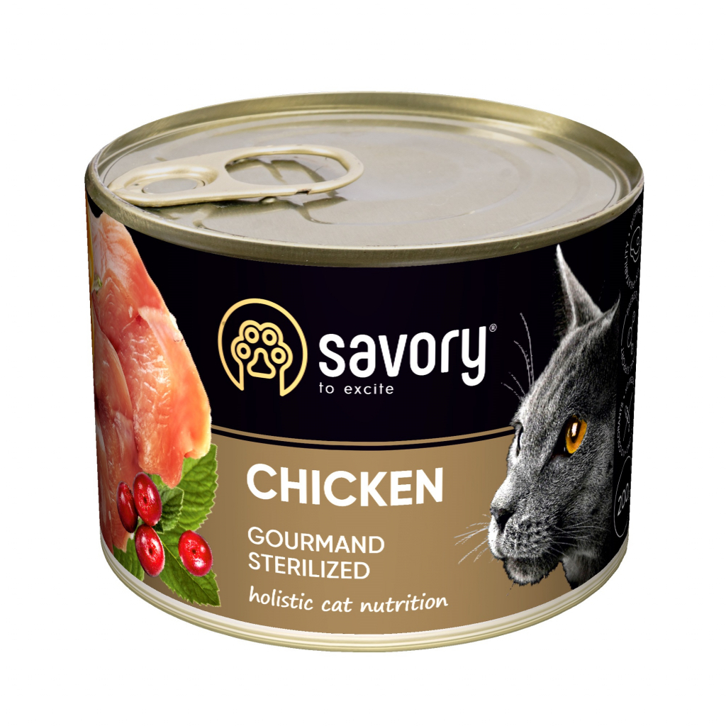 Вологий корм для кішок Savory Cat Can Adult Sterilised курка 200 г (4820232630754) - зображення 1