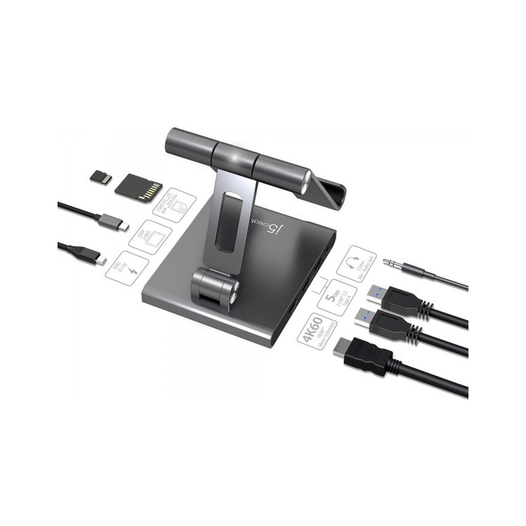 Порт-реплікатор J5create Dock-Station Ipad USB-C 8-in-1 (HDMI/PD/картридер/USB-A/USB-C/Audio) (JTS224-N) - зображення 4