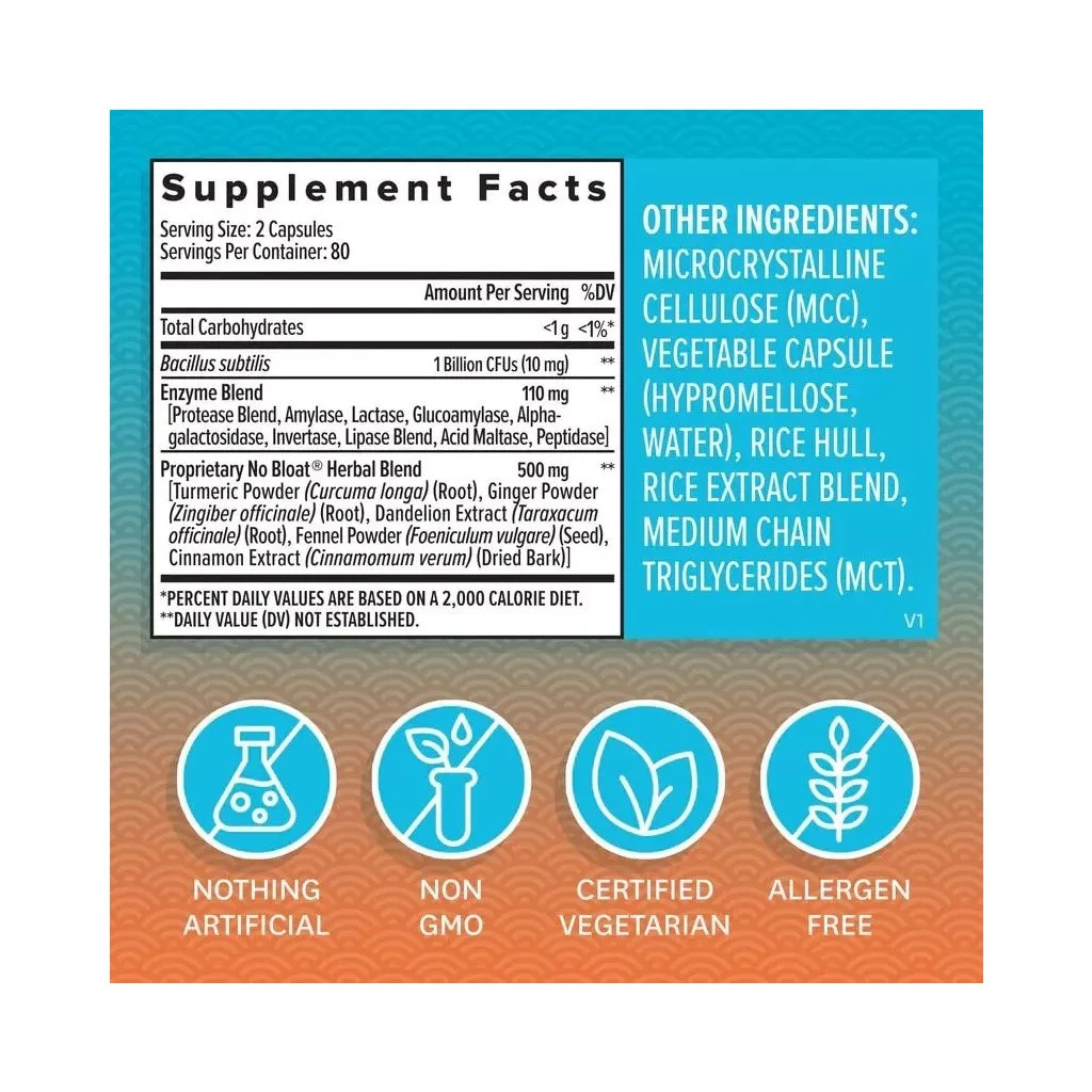 Пробіотики Zenwise Усунення здуття живота та газоутворення, NO BLOAT, 160 капсул (ZNW72050) - зображення 2