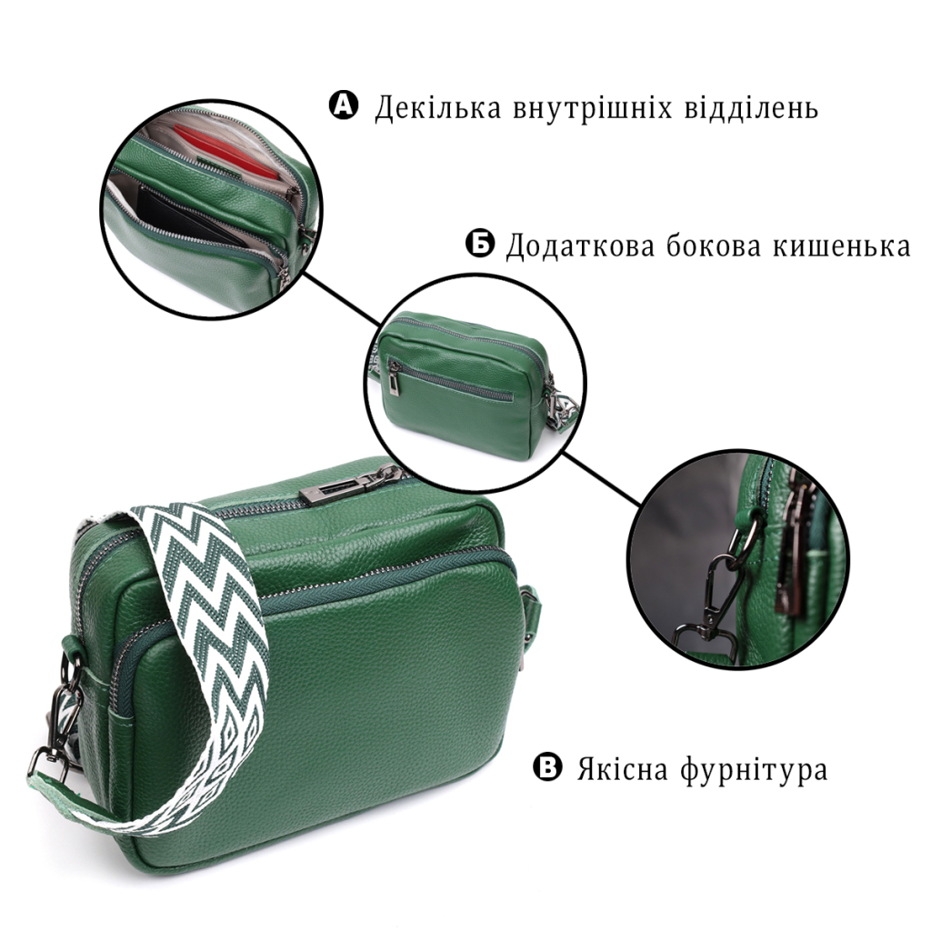 Сумка Vintage Крос-боді з натуральної шкіри Зелена (22296) - зображення 4