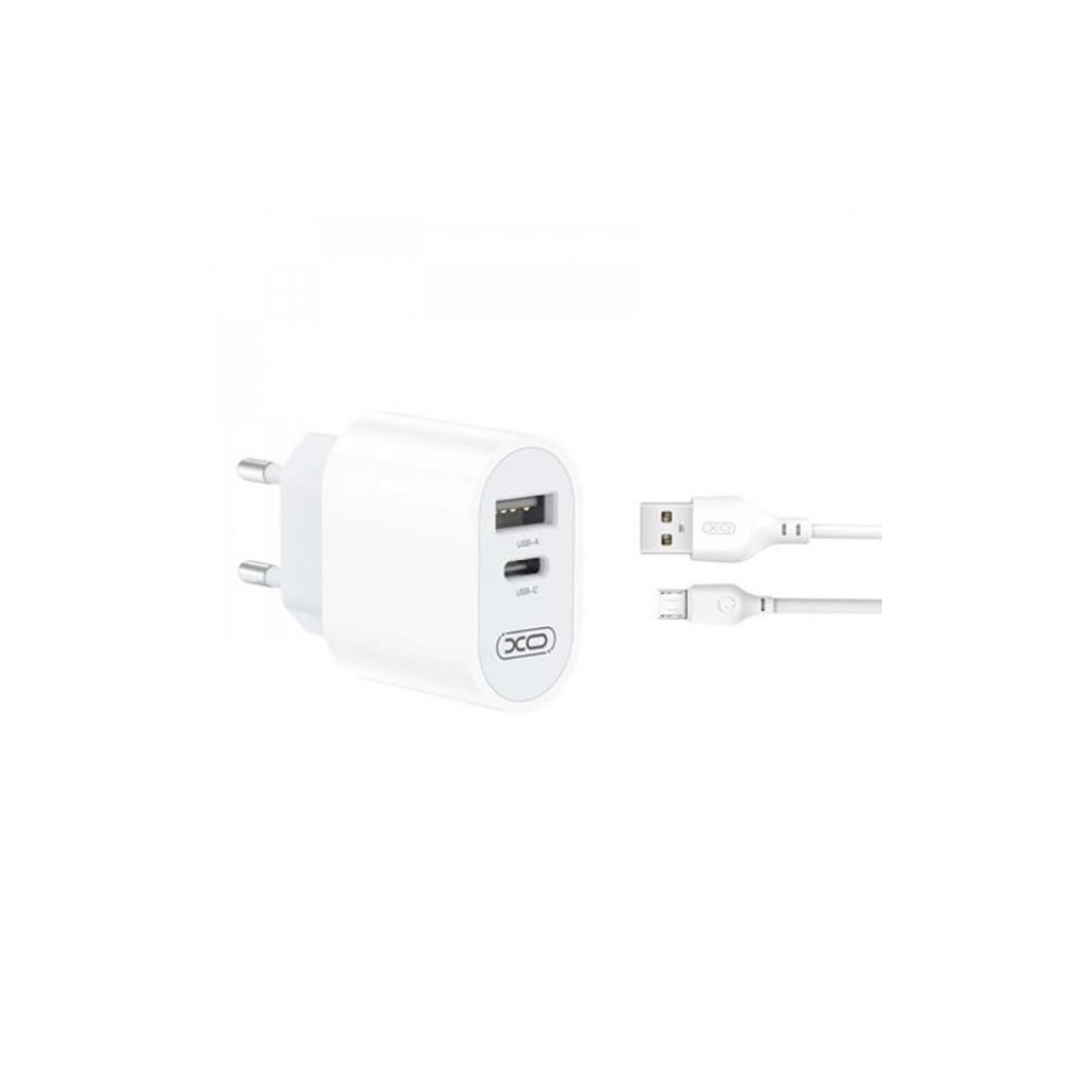 Зарядний пристрій XO L97 (1Type-C/1USB/2.4A) + USB - MicroUSB White (XO-L97-MC) - зображення 5