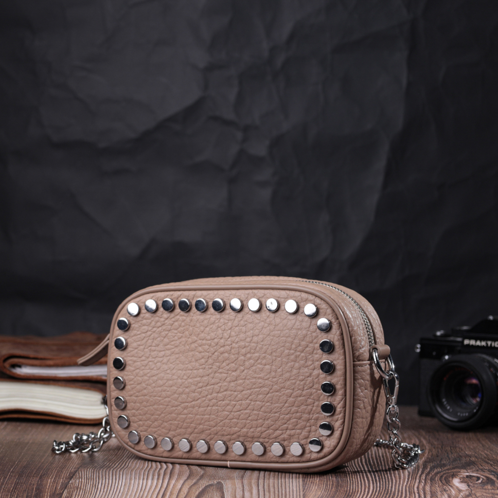 Сумка Vintage Жіноча шкіряна декорована металевими кнопками Бежева (22335) - зображення 8