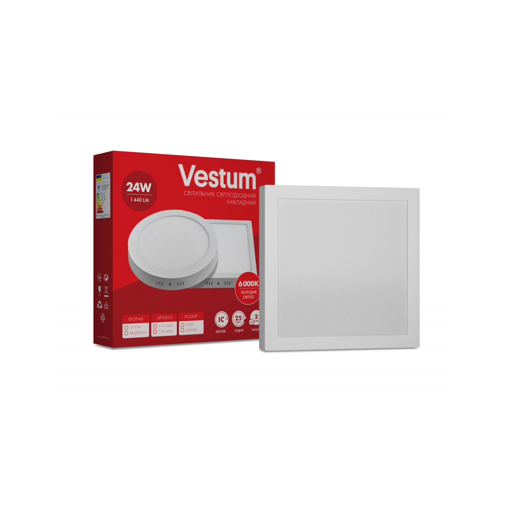 Світильник Vestum LED квадратный 24W 6000K 220V (1-VS-5404) - зображення 1