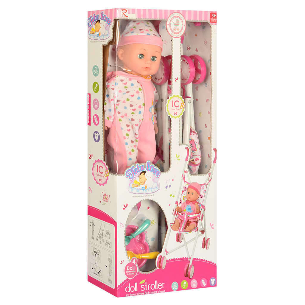 Коляска для ляльок A-Toys тростинка з пупсом, аксесуари (81863) - зображення 1