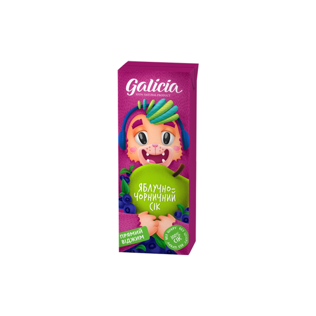 Сік дитячий Galicia Яблучно-чорничний прямого віджиму неосвітлений 200 мл (4820209560213) - изображение 1